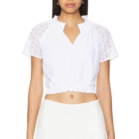 Bobi White Eyelet Cropped Blouse size S - Picture 1 of 8